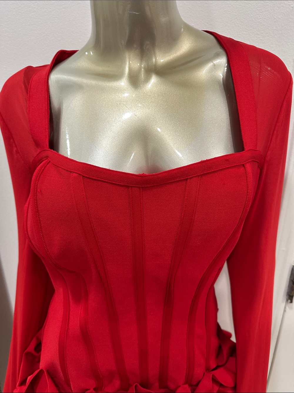 Blessed beauty Red Ruffled Mini Dress - Elegant Corset Bodice size L super stret - Picture 4 of 11